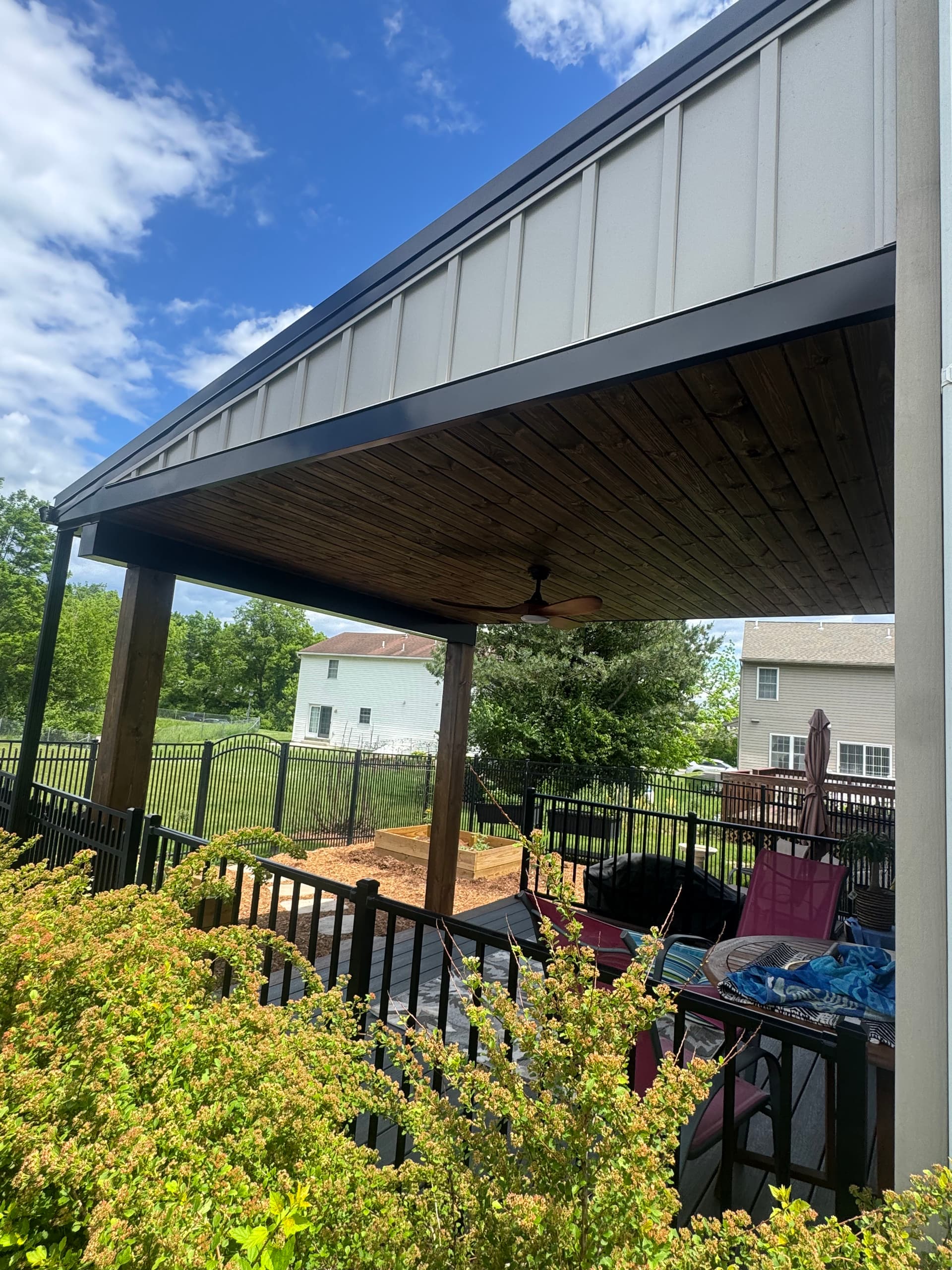 Covered Patio Build with Cedar Ceiling and Timber Posts