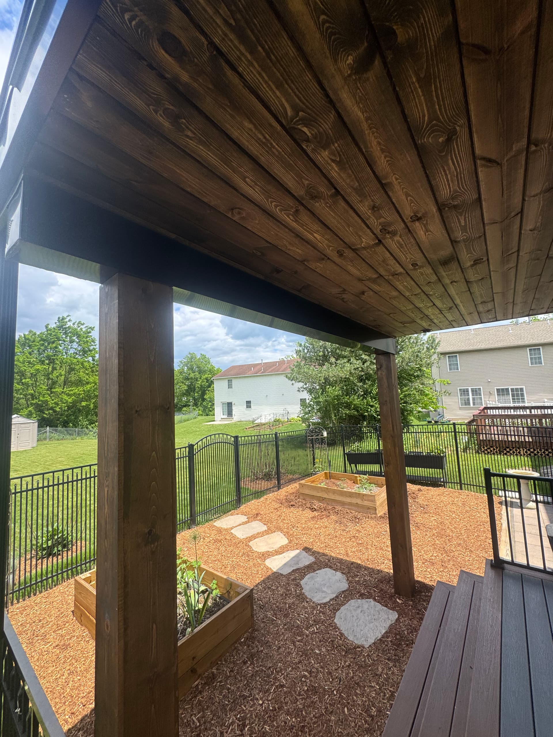 Covered Patio Build with Cedar Ceiling and Timber Posts