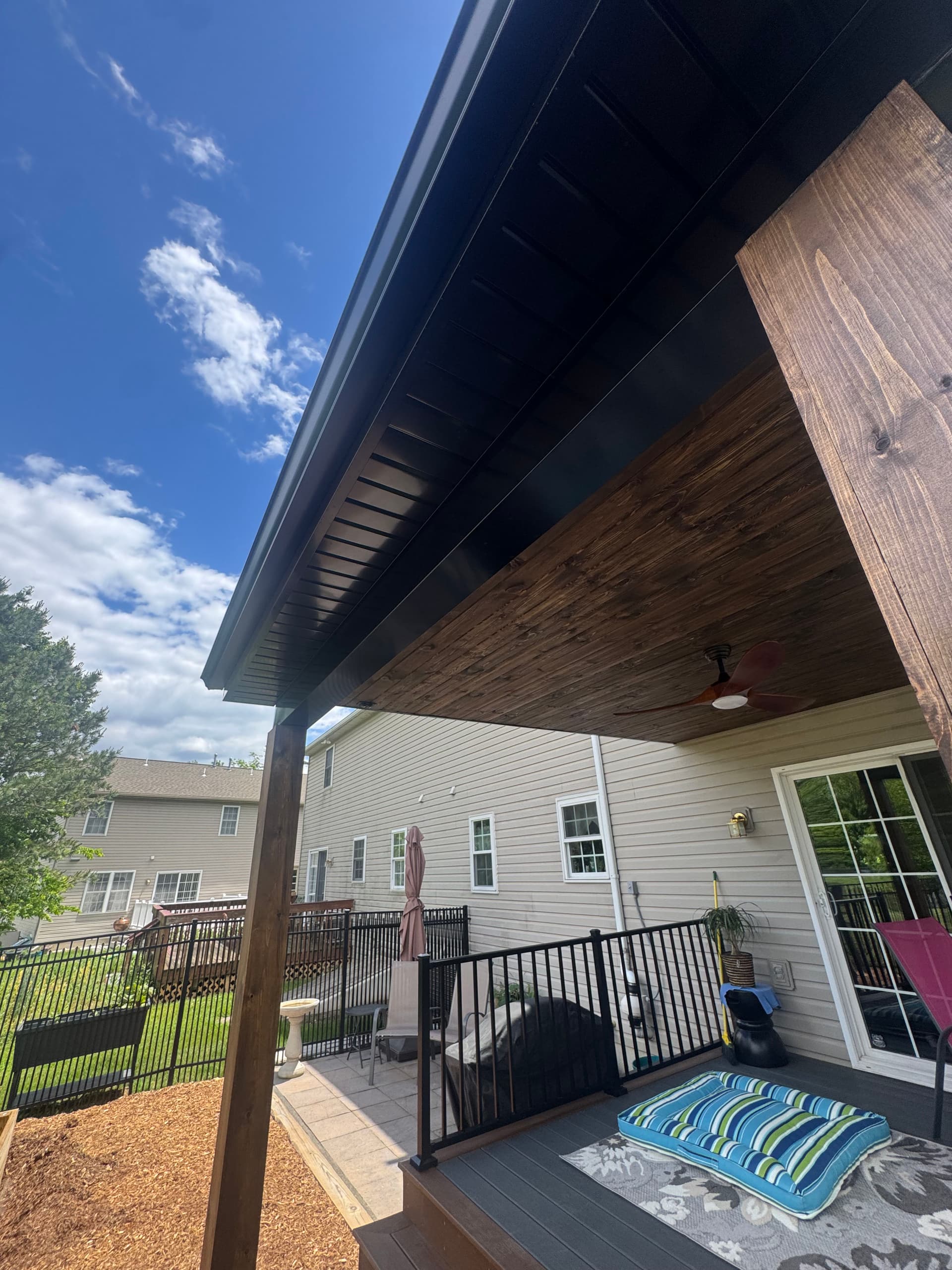 Covered Patio Build with Cedar Ceiling and Timber Posts